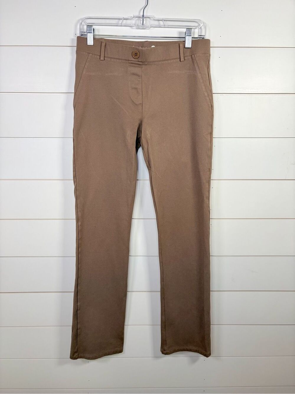 Betabrand Women's Straight Leg Classic Stretchy Yoga Dress Pants Beige Medium